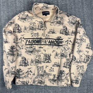 JADORE L'AMOUR Cream Quarter Zip Pullover Asian All Over Print Sweatshirt S/M